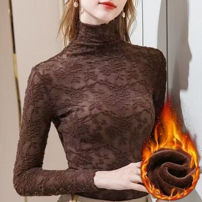 加绒加厚蕾丝打底衫女2025春秋季