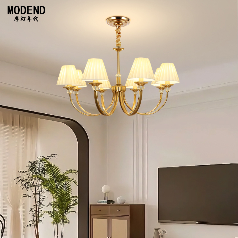 美式简约吊灯铜色客厅灯具轻奢卧室餐厅灯欧式奢华复古吊灯