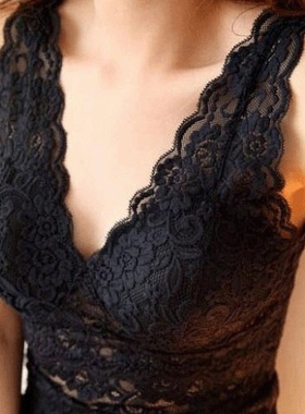 2024春打底吊带衫全蕾丝性感百搭女镂空带海绵胸垫宽肩带背心裹胸