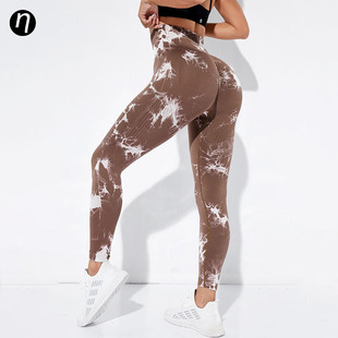欧美菊花运动健身裤蜜桃提臀腰弹力紧身健身长裤无缝扎染瑜伽裤