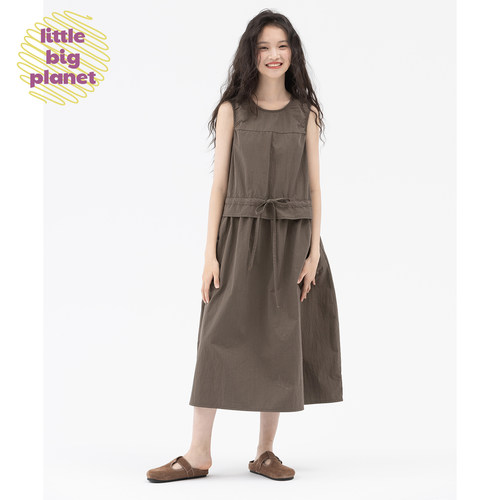 小小大星球深笋绿无袖连衣裙