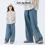 夏日女童百搭轻薄拖地裤 小小大星球童装 花贴纸片莱赛尔牛仔裤