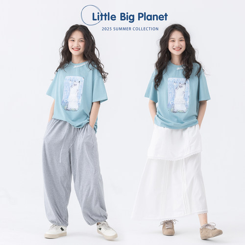 小小大星球猫咪印花T恤