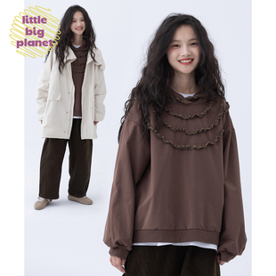 小小大星球童装 美棉混纺木耳花边卫衣 春秋百搭女童可爱俏皮上衣