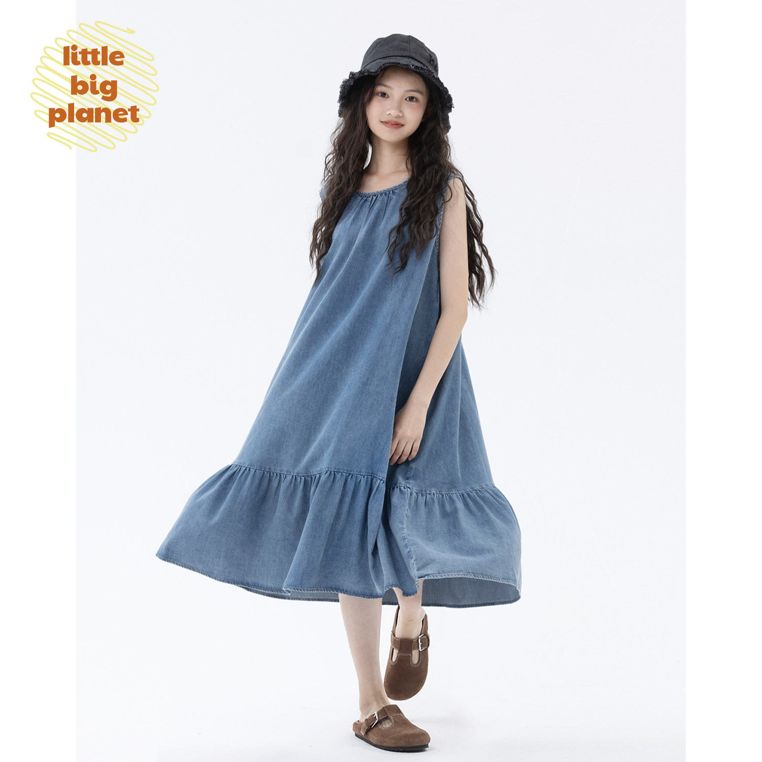 小小大星球童装 清爽夏日普吉岛蓝连衣裙 女童简约松弛牛仔背心裙