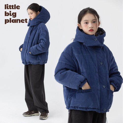 小小大星球冬日怀抱蓝连帽棉服
