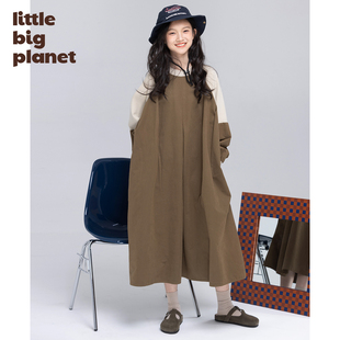 小小大星球童装 春秋女童不对称拼色裙子 菲拉双面混纺针织连衣裙