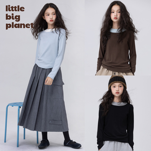 小小大星球童装 三色秋冬女童内搭上衣 甄选舒肤混纺拼布打底衫