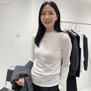 女t恤 半高领百搭显瘦上衣长袖 螺纹弹力棉纯色小立领打底衫 秋冬季