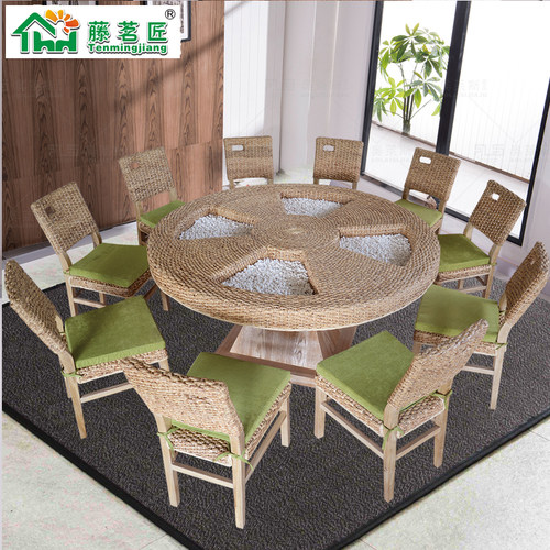 东南亚藤家具手工编藤桌椅火锅桌