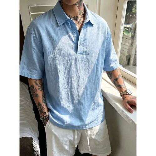 白色短袖polo衫男款夏季新款透气老钱风亚麻t恤高级感松弛感上衣