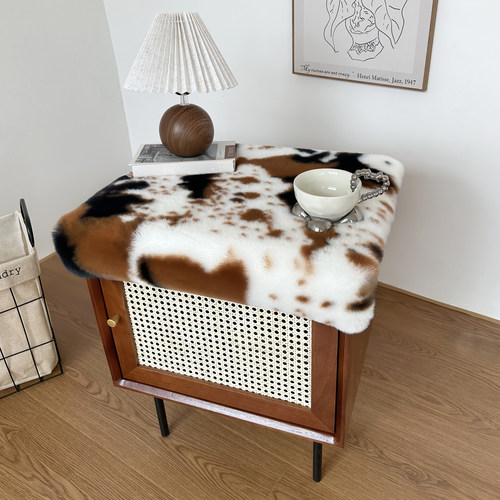 兔毛绒床头柜盖布短毛绒卧室桌垫餐桌书桌茶几台垫椅垫展台装饰垫