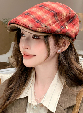 复古格纹显脸小女前进帽