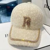 时尚 2025新款 水钻字母棒球帽女秋冬毛绒保暖鸭舌帽韩版 百搭潮帽