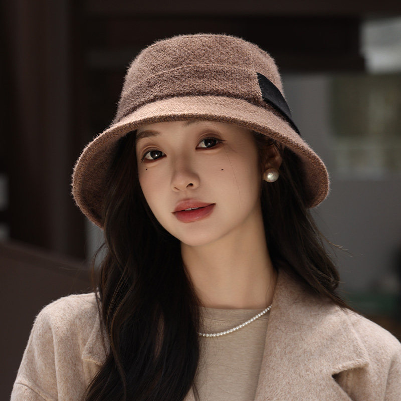 毛呢渔夫帽子秋冬季加厚保暖高级感气质盆帽女士显脸小文艺水桶帽