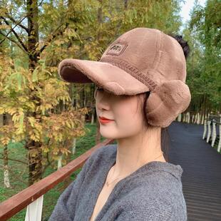 半空顶可扎马尾鸭舌帽子女秋冬季新款韩版网红保暖加绒棒球雅痞帽