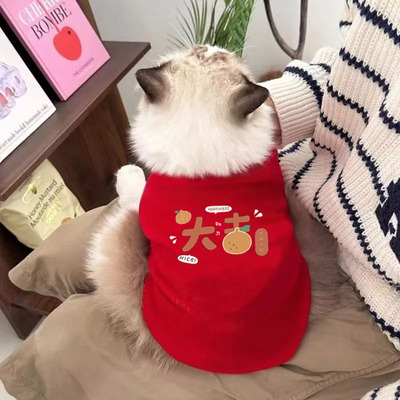 新年红色喜庆宠物衣服冬季加绒保暖狗狗猫咪衣服布偶小型犬拜年潮