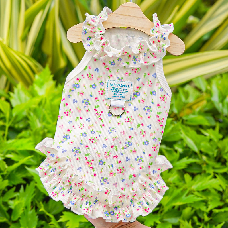 夏季宠物狗狗猫咪衣用品衣服碎花公主裙子薄款透气跨境卷边in