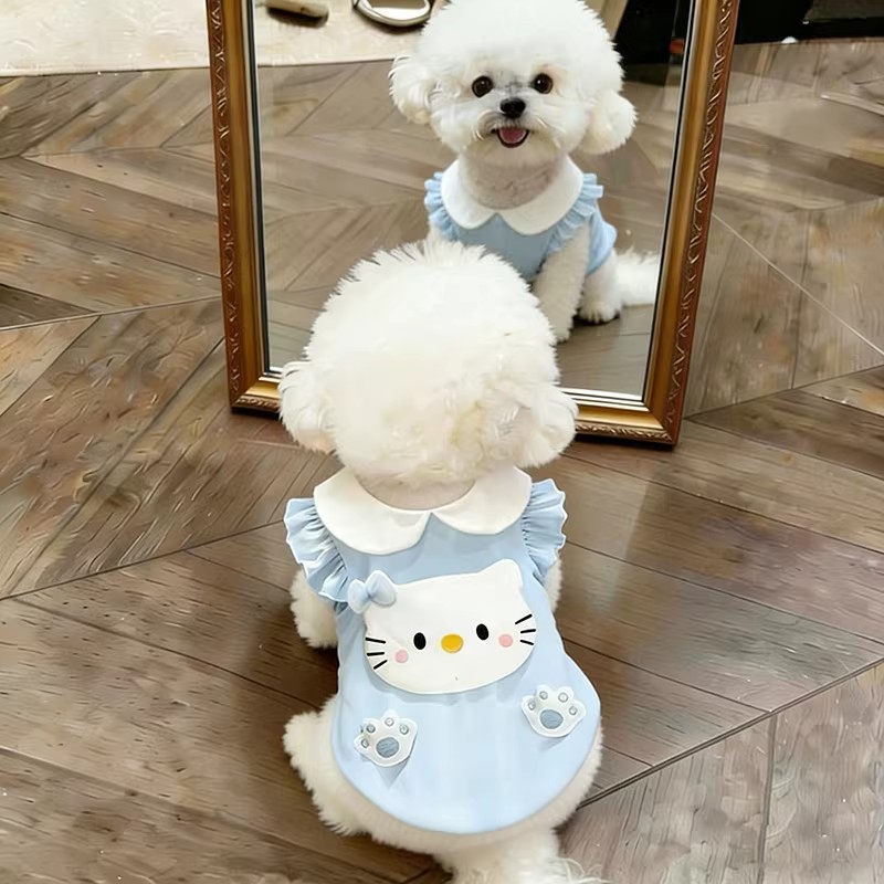 宠物猫狗衣服春夏季薄款牛仔小熊狗狗衣服小型犬比熊博美马尔济斯