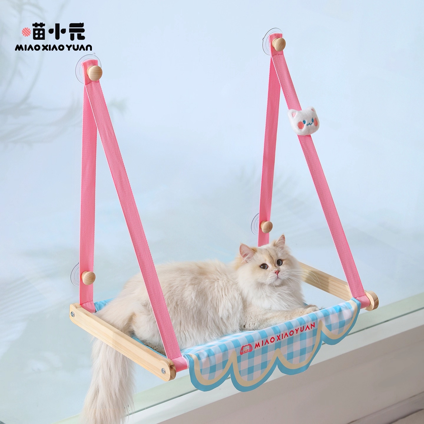 喵小元|猫吊床窗户吸盘悬挂式夏季猫降温实木猫窝四季通用不沾毛