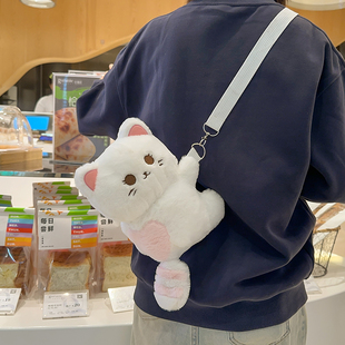 2024新款可爱小猫毛绒包包女童时尚百搭卡通毛毛包少女单肩斜挎包