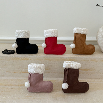 毛绒靴子秋冬季儿童女孩斜挎包