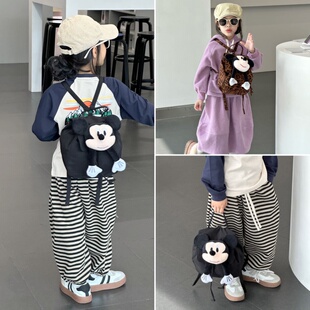 儿童幼儿园书包秋冬新款男童可爱米奇头双肩包小女孩出游豹纹背包