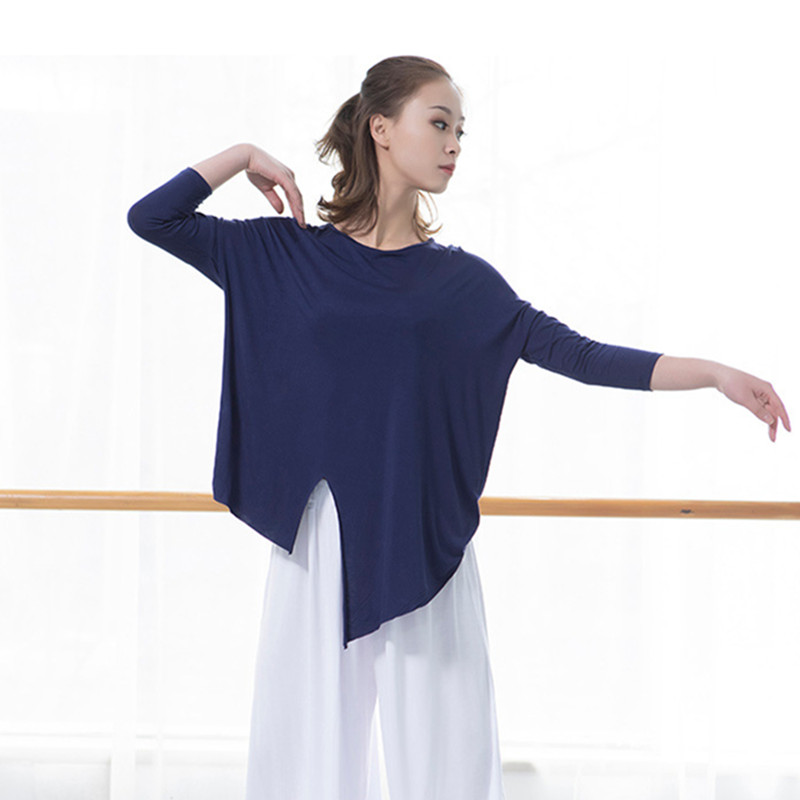 男女同款现代舞跳舞服装练功服蝙蝠袖宽松演出服纯色大码瑜伽上衣
