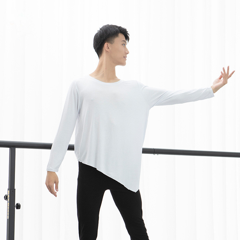 现代舞舞蹈服男生宽松练功服莫代尔斜角形体瑜伽服表演广场舞上衣