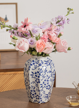 新中式高级感陶瓷青花瓷花瓶摆件水培干花鲜花客厅餐厅陶罐装饰品