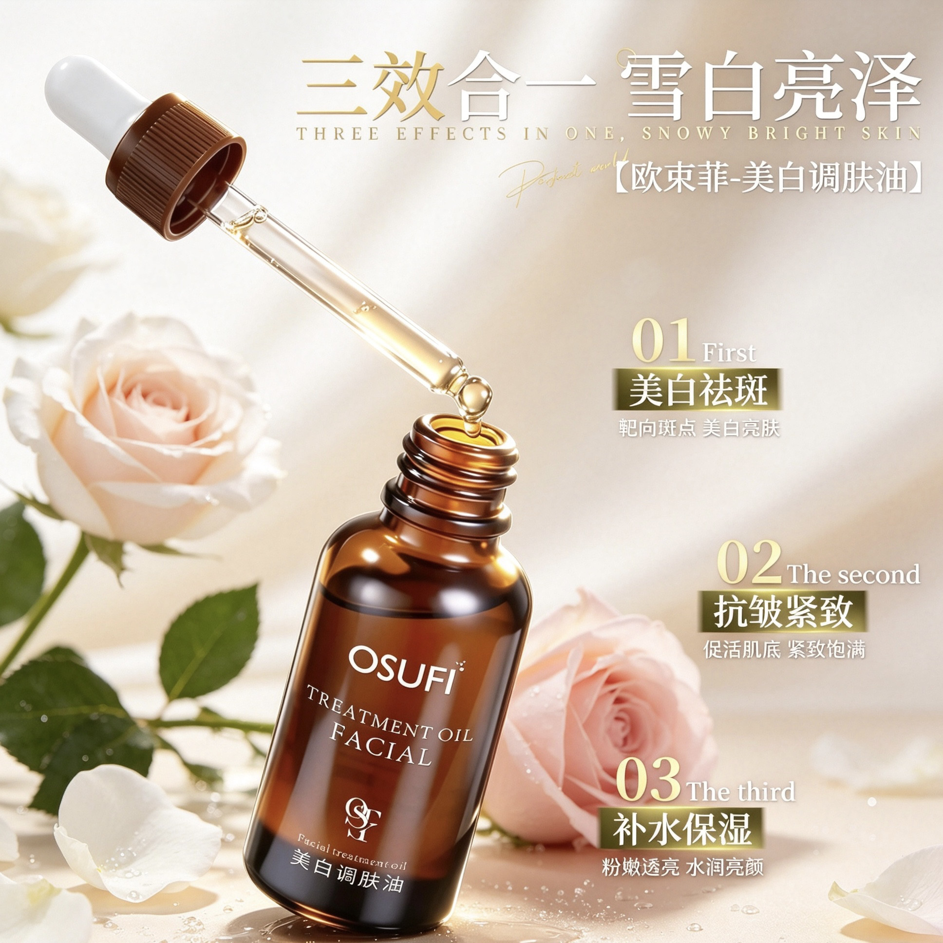 美白调肤油 面部精华油以油养肤淡斑抗皱紧致补水提亮肤色护肤品