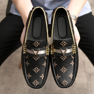 休闲皮鞋 欧洲站高端豆豆鞋 男士 真皮软底一脚蹬懒人乐福鞋 子 男新款