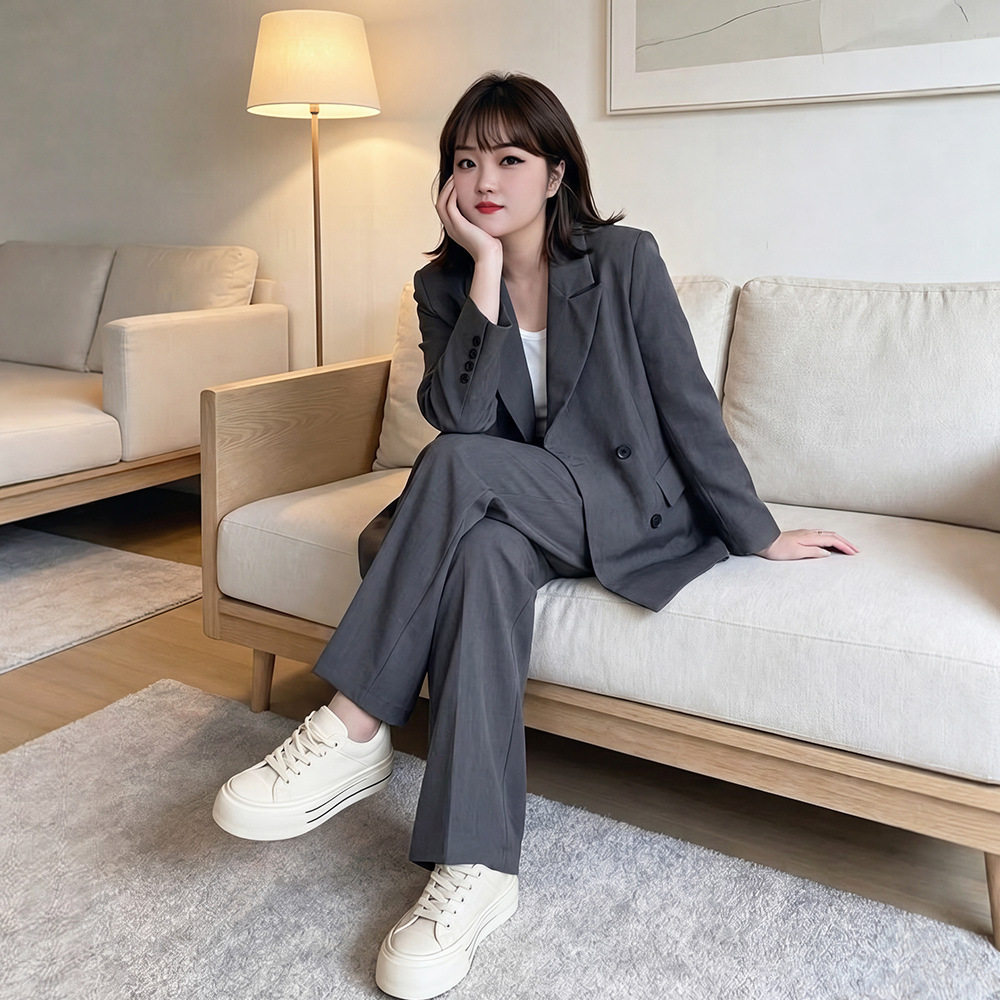 春秋大码女职场西装西裤两件套