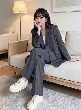 春秋大码女职场西装西裤两件套