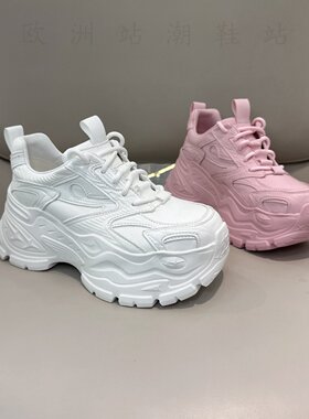 欧洲站老爹鞋女春秋款真皮厚底松糕休闲运动鞋增高8CM欧货小白鞋