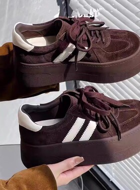 欧货女鞋2025秋季新款真皮厚底松糕复古单鞋系带拼色休闲运动板鞋