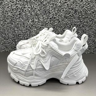 欧洲站增高8CM白色老爹鞋女春季2026新款真皮厚底松糕百搭小白鞋