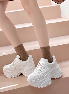 小个子欧洲站真皮增高白色老爹鞋女2025新款厚底松糕鞋欧货小白鞋