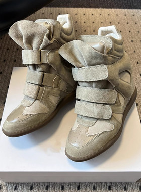 2025秋季新款韩版百搭隐形内增高女鞋拼色魔术贴休闲运动高帮鞋潮