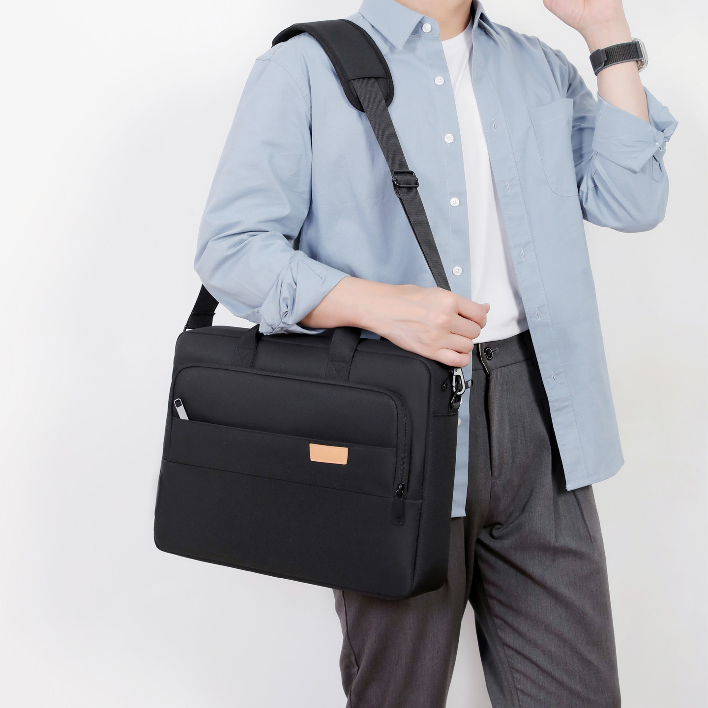 加厚气囊防震笔记本包适用戴尔华硕小米电脑包18寸联想荣耀15.6英寸斜挎男大容量17.3手提包横款公文包单肩包