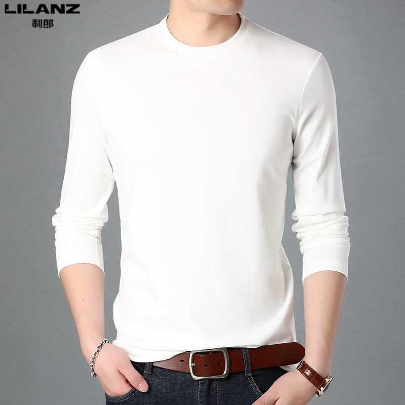 利郎男装桑蚕丝长袖T恤中青年西服外套内搭上衣春秋季纯色修身潮T