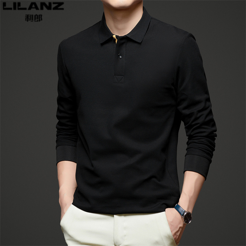2026利郎新款长袖t恤男士纯棉休闲POLO衫春季时尚翻领纯色男装潮T