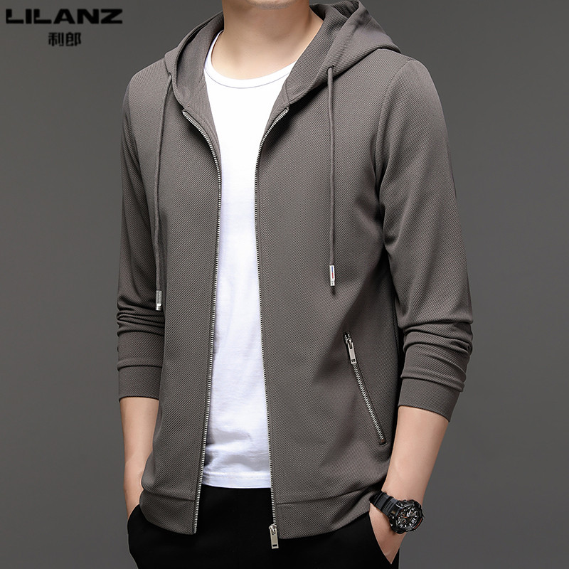 利郎男装连帽卫衣春秋季开衫纯色宽松上衣男士运动休闲夹克外套潮