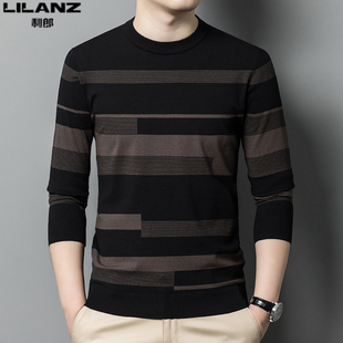 条纹毛衣男士 T恤春秋季 修身 时尚 利郎男装 休闲圆领针织打底衫 长袖