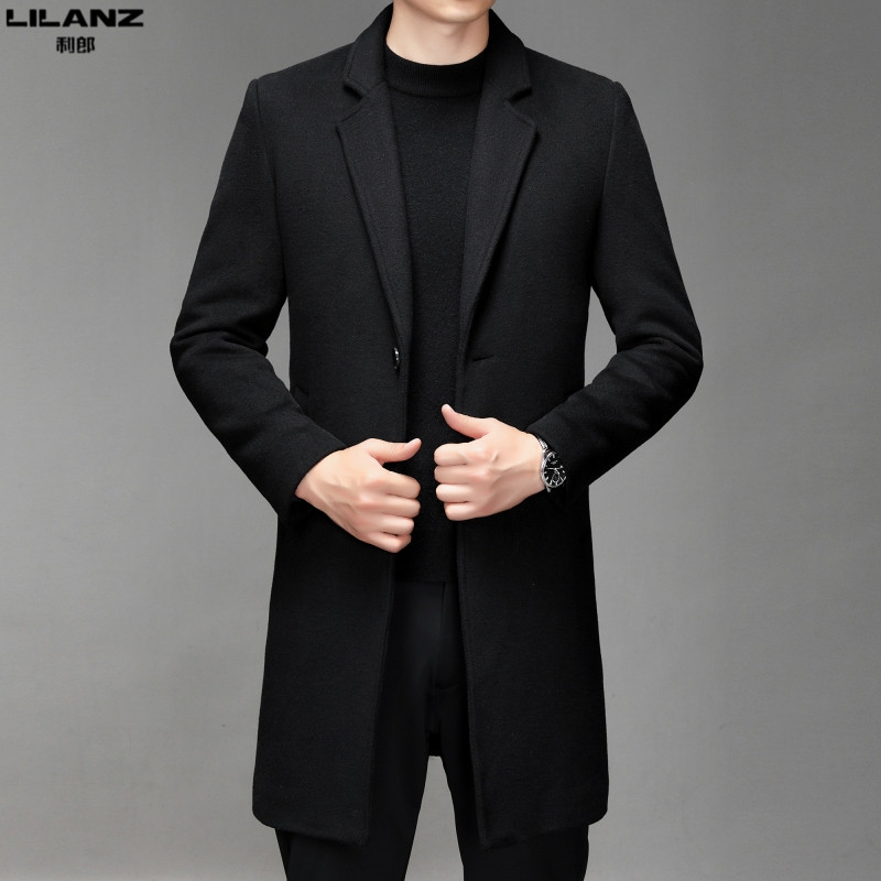 利郎男装新款毛呢大衣秋冬季中长款羊毛外套男士西装领休闲风衣潮