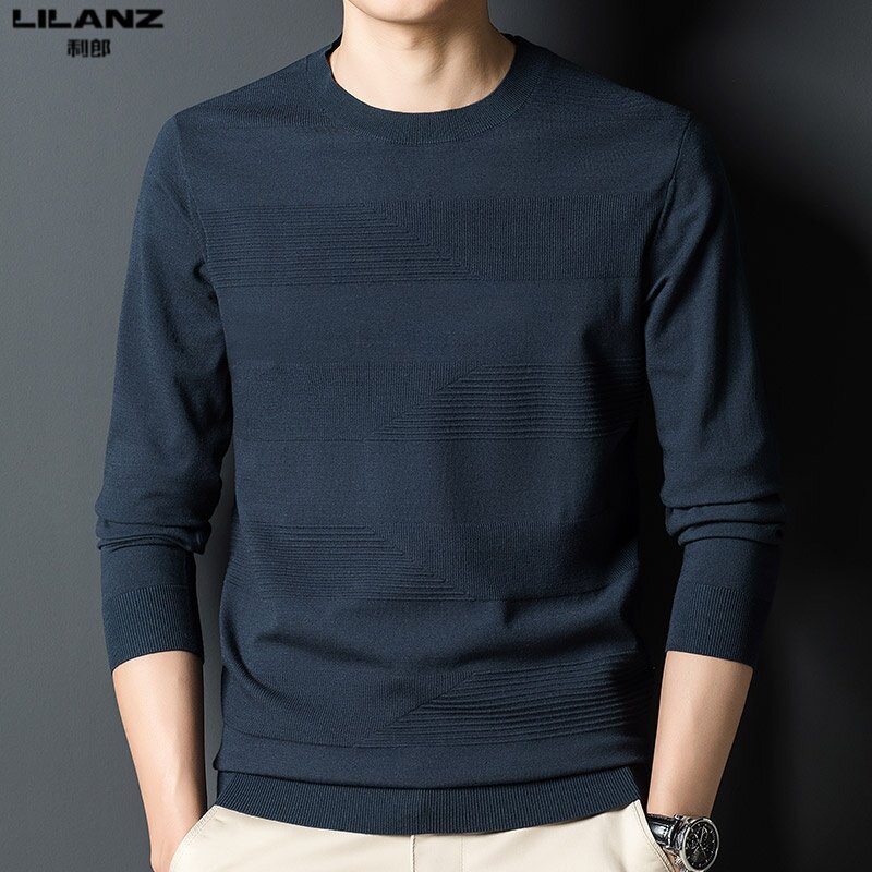 利郎男装长袖T恤男士圆领保暖针织衫春季纯色羊毛打底衫休闲毛衣