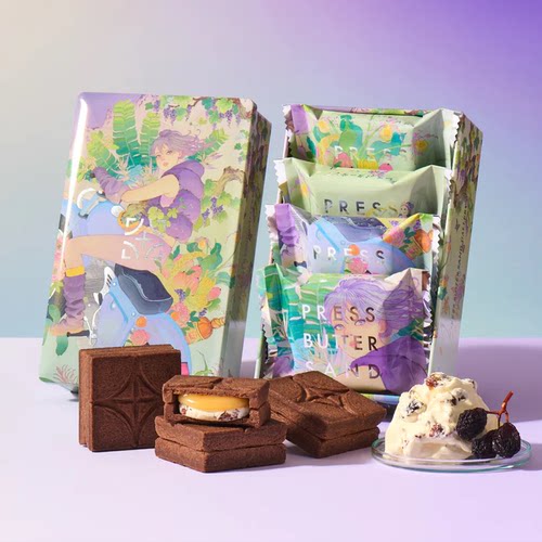 新品日本ins 爆款PRESS BUTTER SAND朗姆酒味夹心曲奇饼干零食