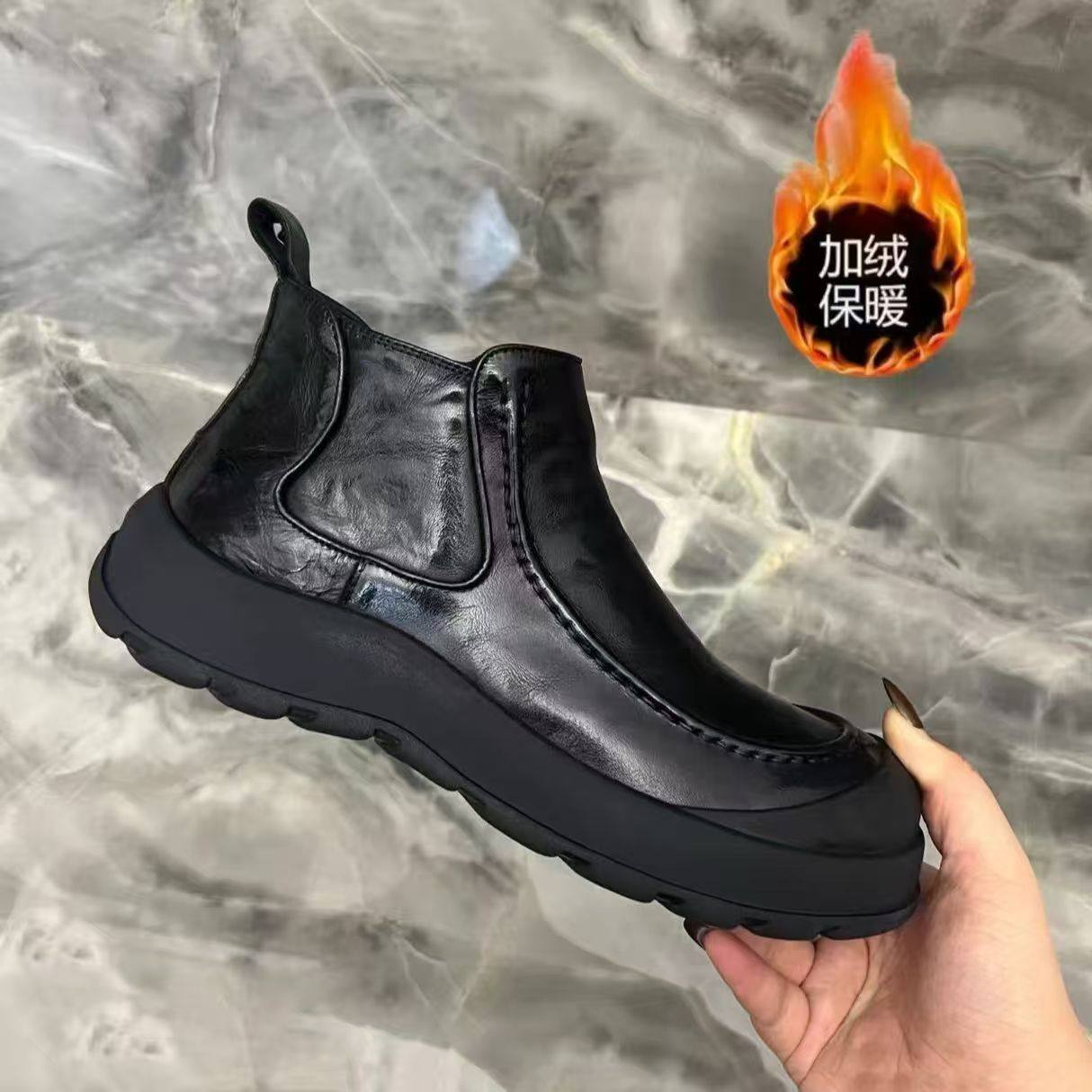 广州时尚轻奢真皮牛皮男士棉鞋秋冬季加绒保暖高帮休闲舒适男短靴,流行男鞋,棉鞋,淘宝优惠券,粉丝福利购,淘宝优惠卷