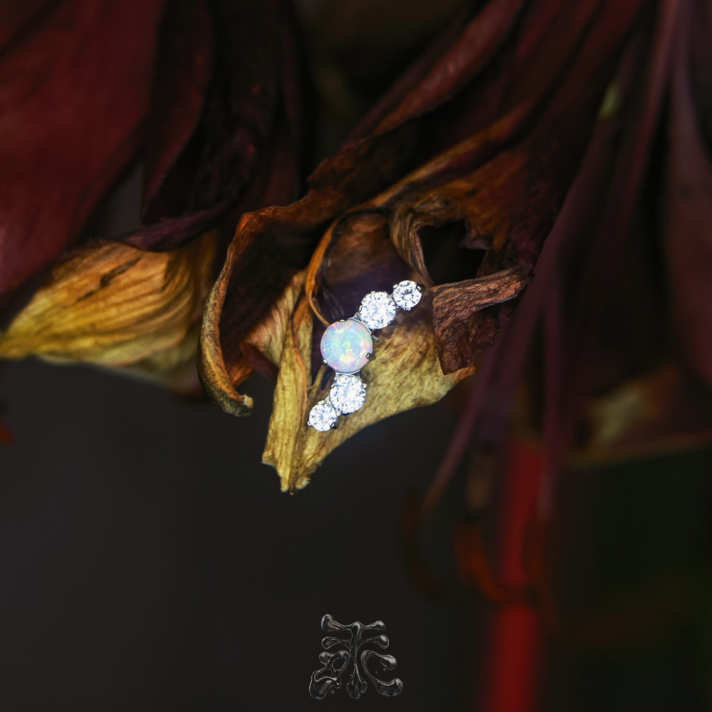 弯弧型锆石欧泊拼接耳骨钉16/18g内螺纹端植入级钛合金防过敏小众