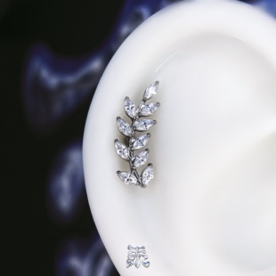 茂密长枝叶耳钉0.9牙内螺纹f136植入级钛合金 高抛光防过敏亚文化